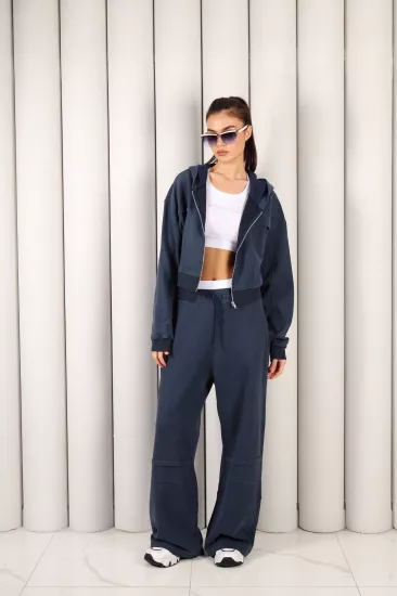 Kadın İndigo Fermuarlı Kapüşonlu Eşofman Takımı | MSC 2616