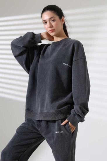 Kadın Soft Siyah Bisiklet Yaka Sweatshirt Eşofman Takımı | MSC317