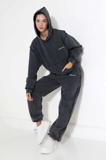 Kadın Siyah Kapüşonlu Sweatshirt Eşofman Takımı | MSC313-Siyah