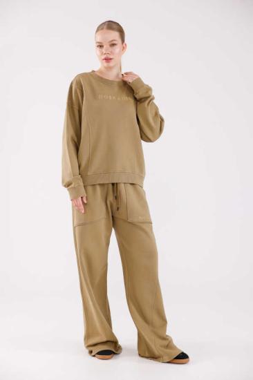 Kadın Soft Gri-Mavi Bisiklet Yaka Sweatshirt Eşofman Takımı | MSC2601-Kahve
