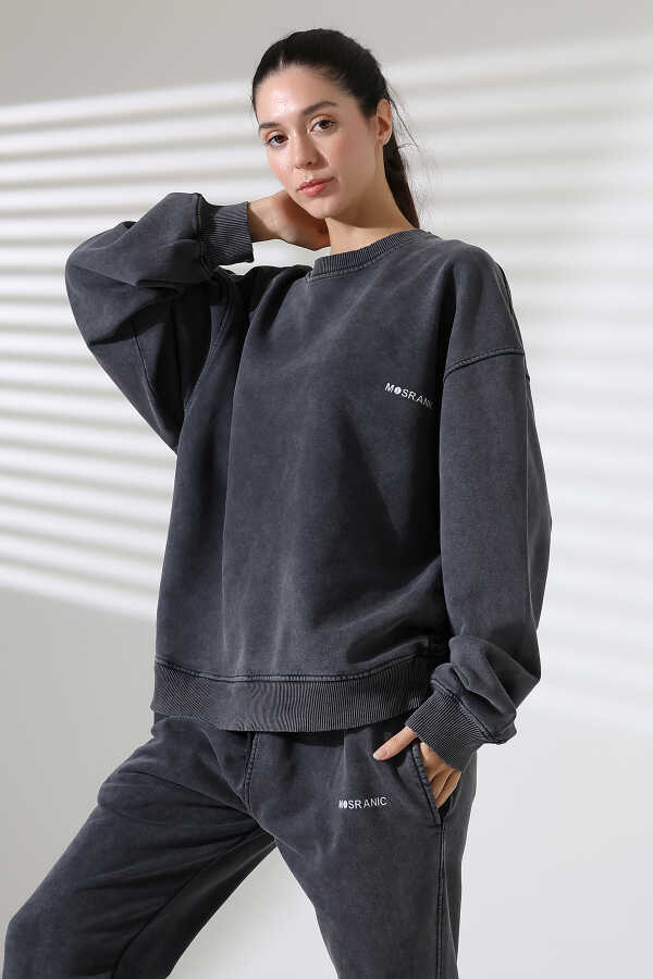 Kadın Soft Siyah Bisiklet Yaka Sweatshirt Eşofman Takımı | MSC317
