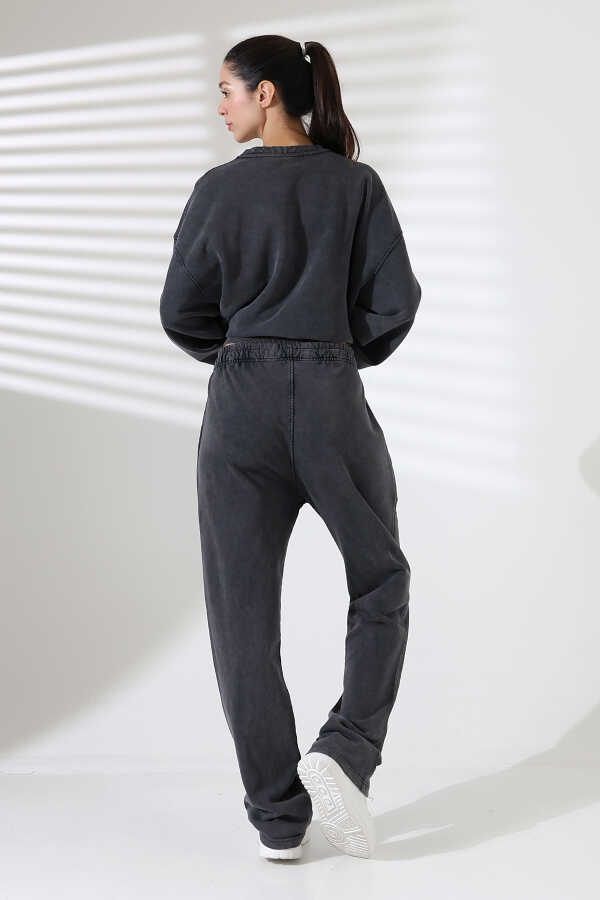 Kadın Soft Siyah Bisiklet Yaka Sweatshirt Eşofman Takımı | MSC317
