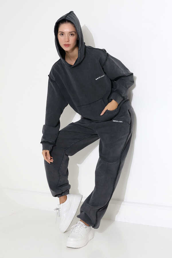 Kadın Siyah Kapüşonlu Sweatshirt Eşofman Takımı | MSC313-Siyah