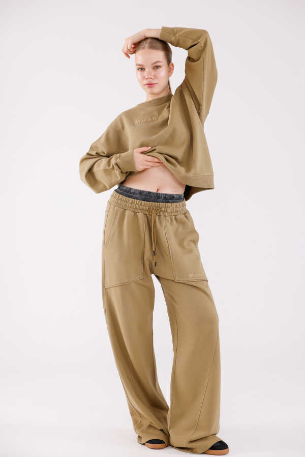 Kadın Kahverengi Bisiklet Yaka Sweatshirt Eşofman Takımı | MSC2601-Kahve