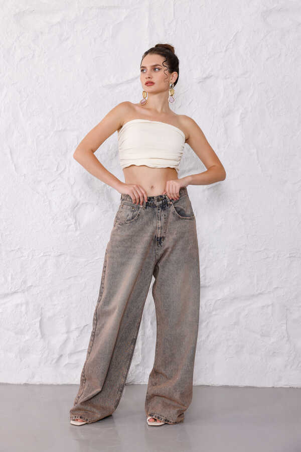 Kadın Kahve Baggy Denim Jeans Pantolon | MSC1006