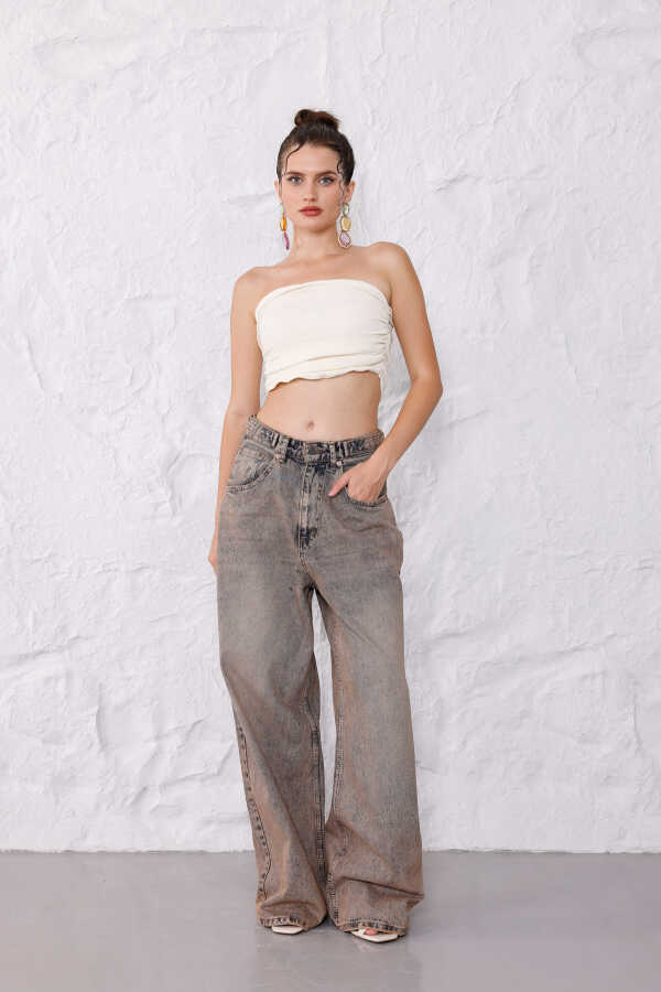 Kadın Kahve Baggy Denim Jeans Pantolon | MSC1006