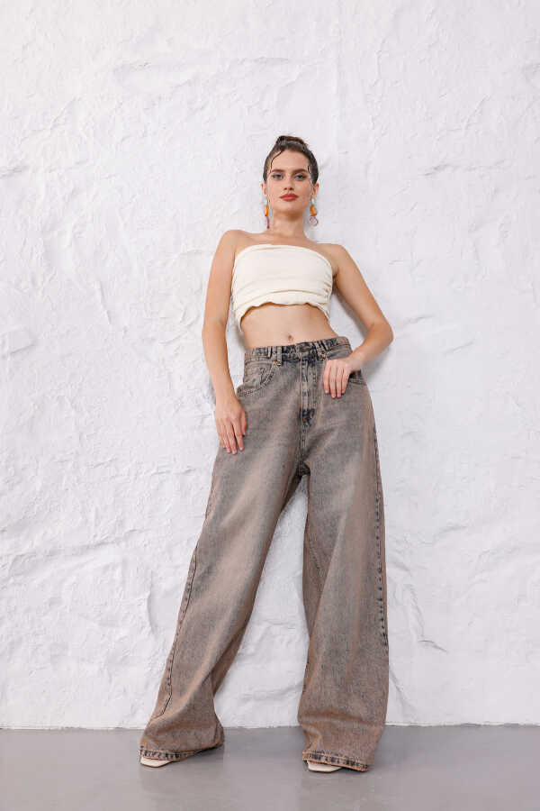 Kadın Kahve Baggy Denim Jeans Pantolon | MSC1006