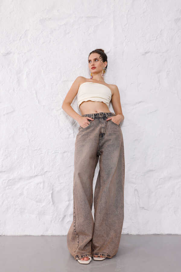 Kadın Kahve Baggy Denim Jeans Pantolon | MSC1006