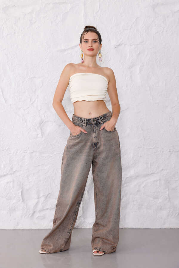 Kadın Kahve Baggy Denim Jeans Pantolon | MSC1006