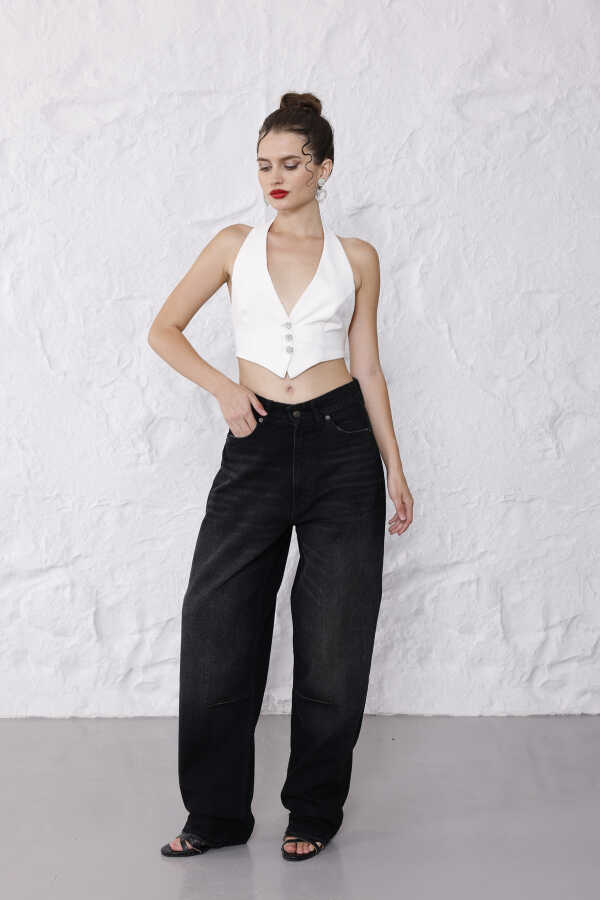 Kadın Siyah Baggy Denim Jeans Pantolon | MSC1001