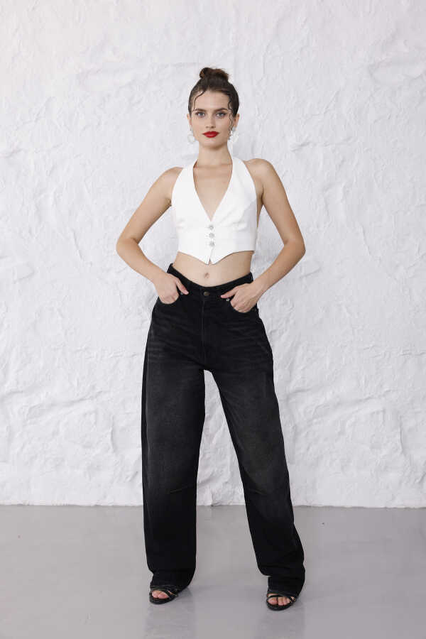 Kadın Siyah Baggy Denim Jeans Pantolon | MSC1001