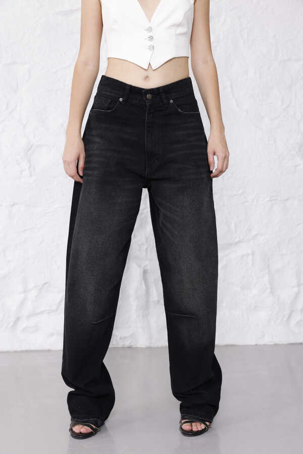 Kadın Siyah Baggy Denim Jeans Pantolon | MSC1001