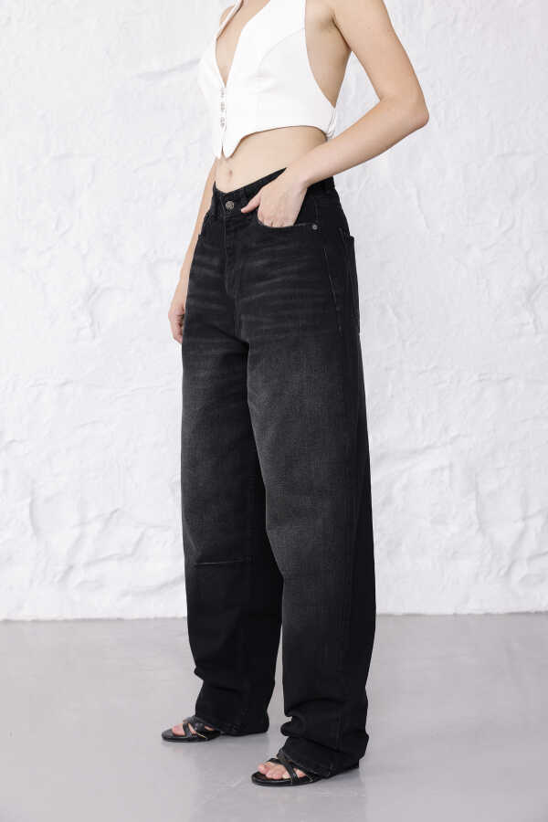 Kadın Siyah Baggy Denim Jeans Pantolon | MSC1001
