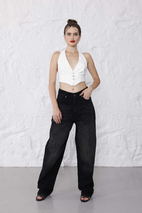 Kadın Siyah Baggy Denim Jeans Pantolon | MSC1001