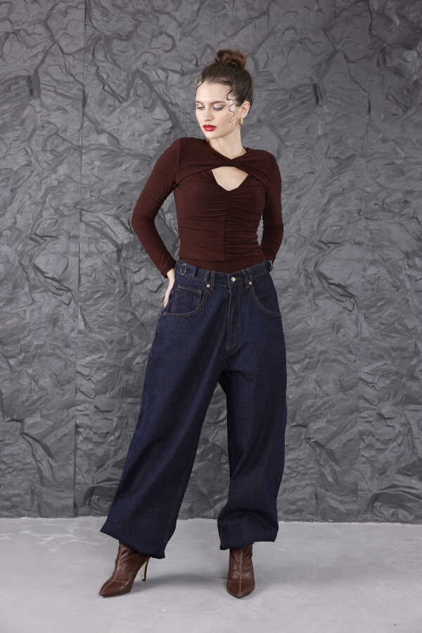 Kadın Mavi Baggy Denim Jeans Pantolon | MSC1016