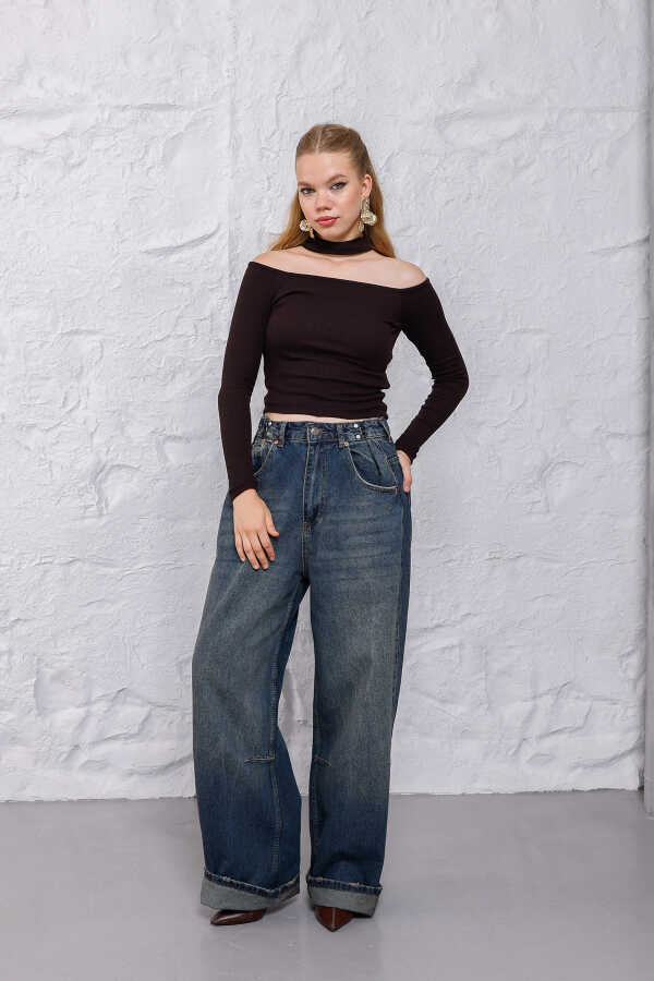 Kadın Mavi Baggy Denim Jeans Pantolon | MSC1005