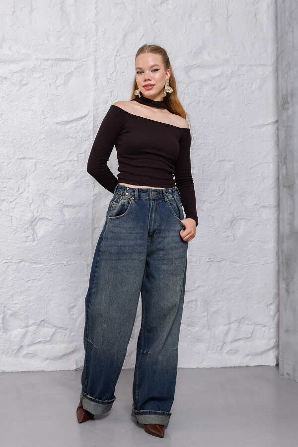Kadın Mavi Baggy Denim Jeans Pantolon | MSC1005