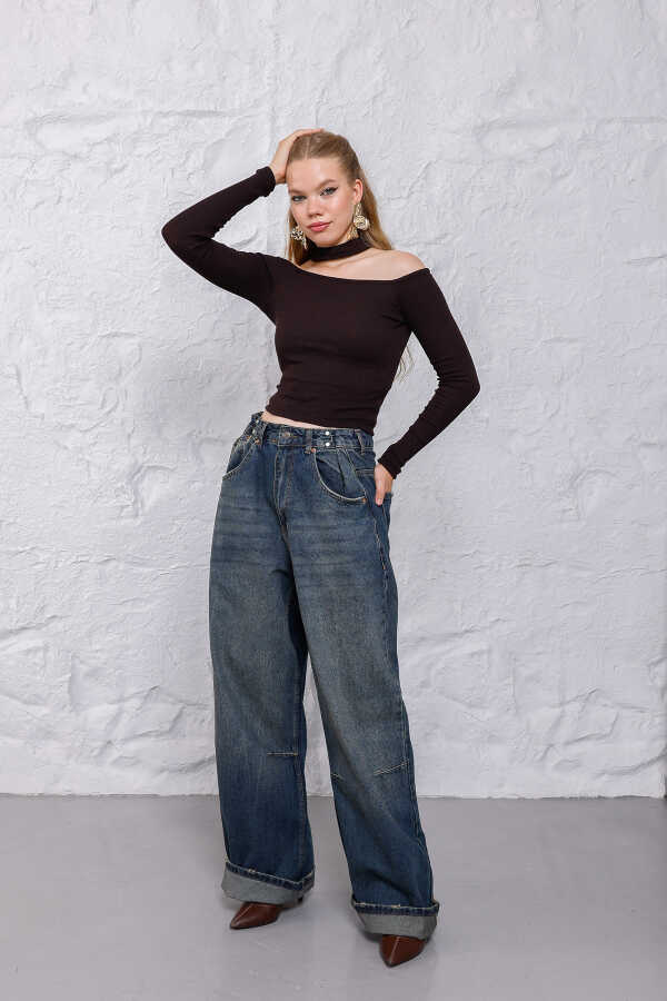 Kadın Mavi Baggy Denim Jeans Pantolon | MSC1005