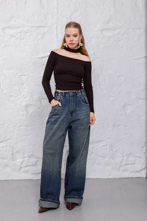 Kadın Mavi Baggy Denim Jeans Pantolon | MSC1005